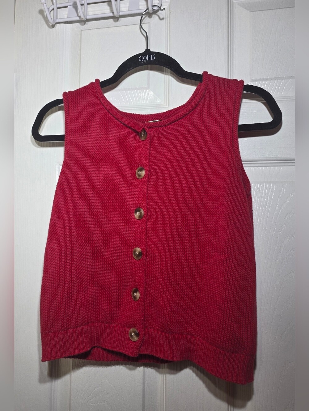 Mercantile 100% Cotton Red Knit Sweater Vest Button Front Women's XS